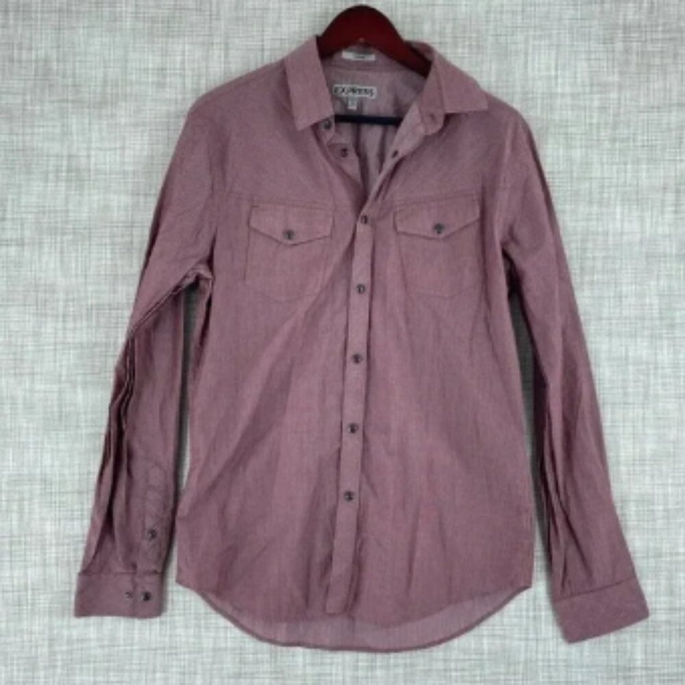 Express Mens Size M Fitted Long Sleeve Button Down Shirt 2625